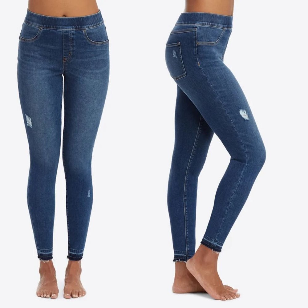 NWT New $128 Spanx Distressed Ankle Skinny Jeans, Medium Wash Size XS